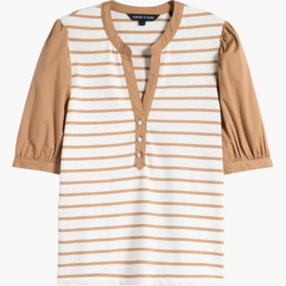 Veronica Beard Tan and White Striped Short Sleeve Top S - Picture 1 of 9